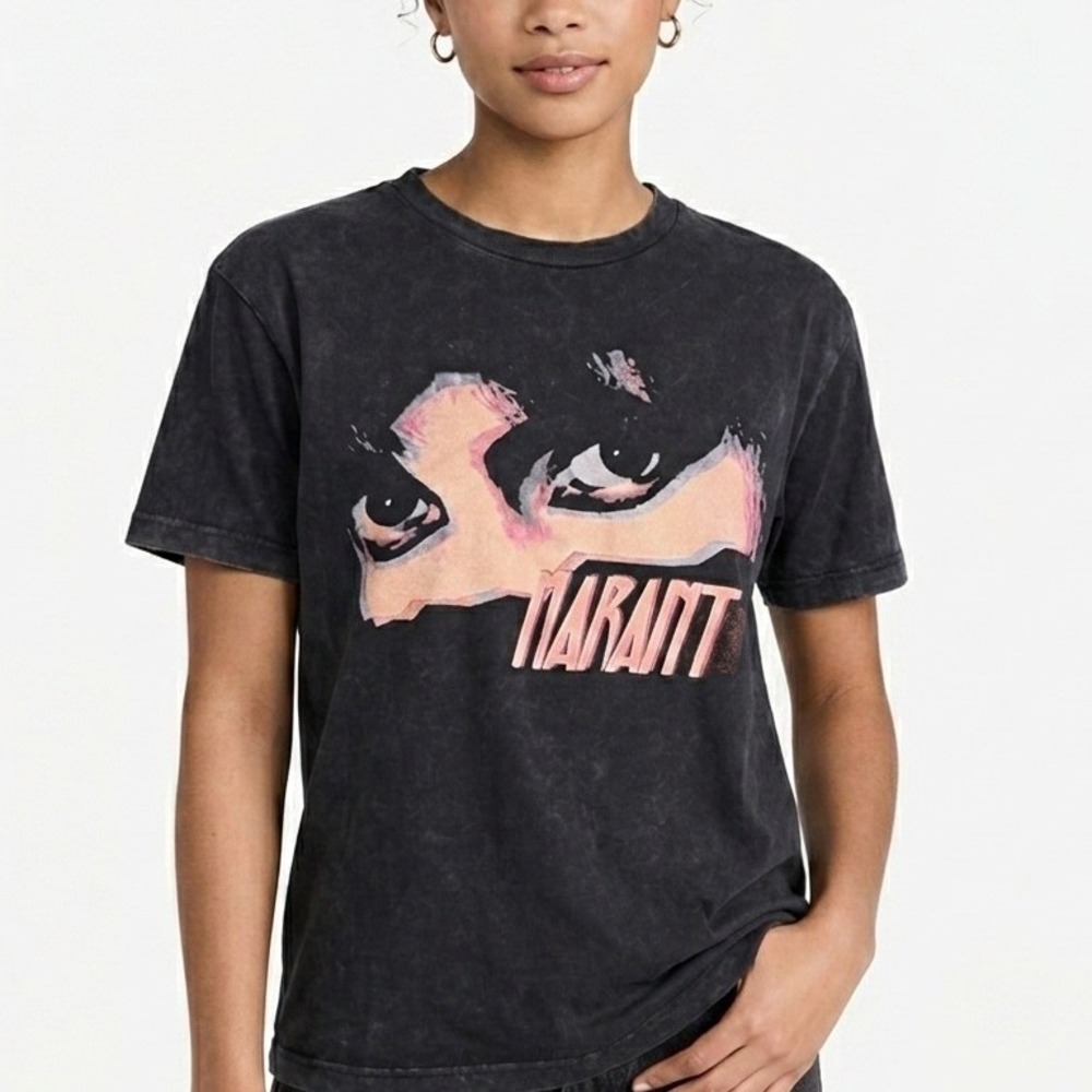 ISABEL MARANT ETOILE Zoeline 100% Cotton T-Shirt Womens Size XS Black Graphic
